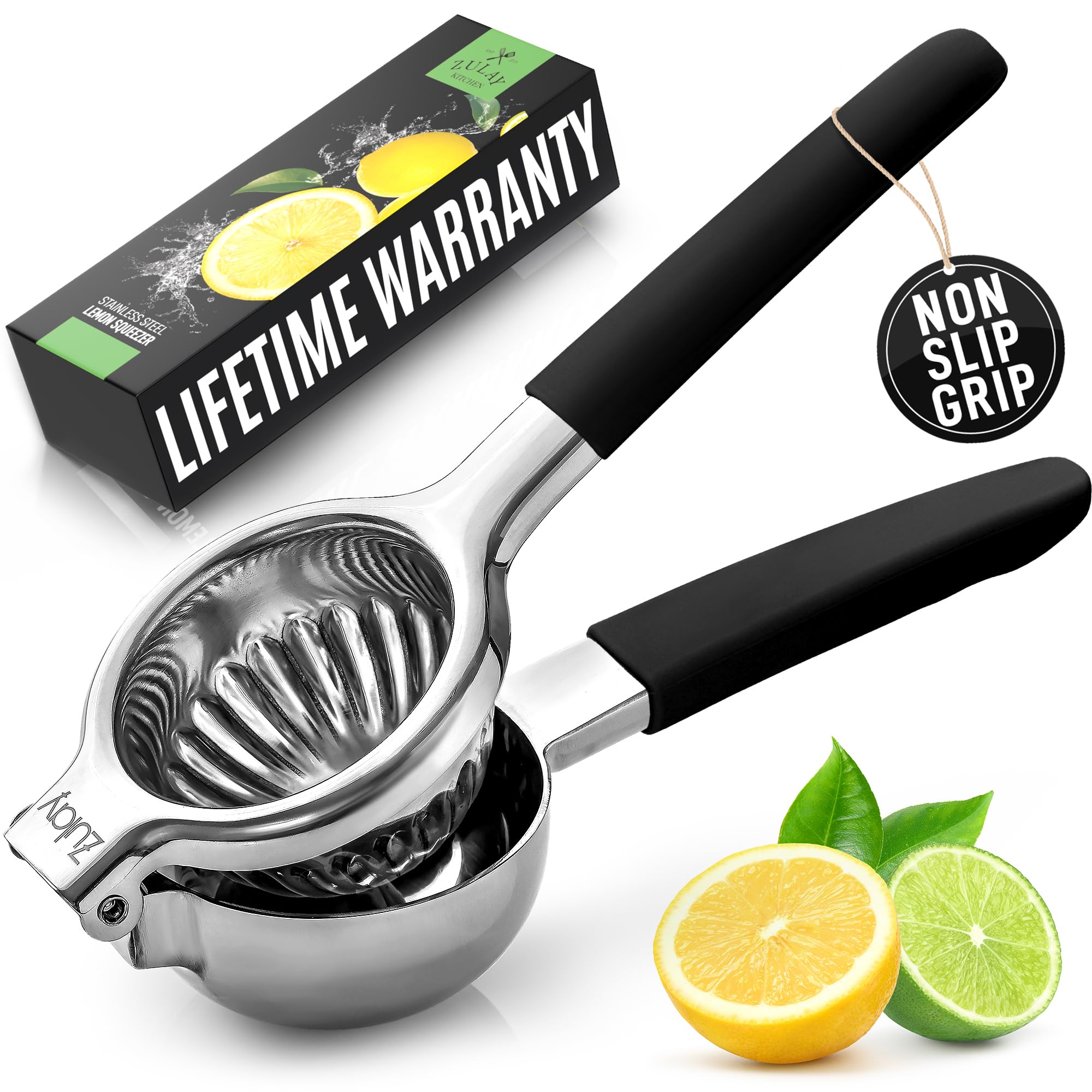 Zulay Lemon Squeezer stainless steel with blue grip for powerful citrus extraction