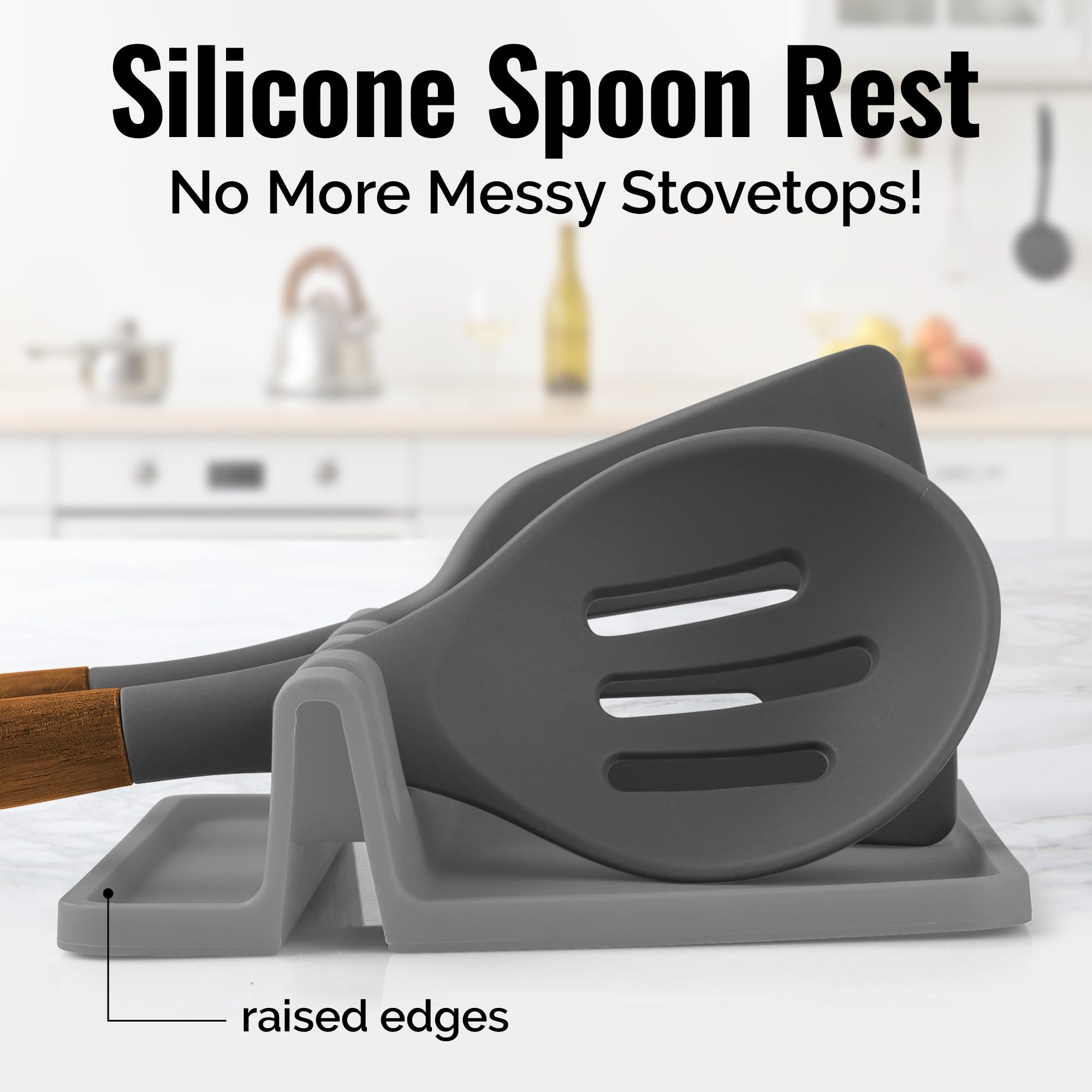 Zulay silicone utensil rest with four slots organizes spoons and spatulas.