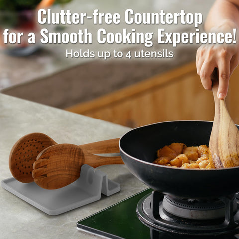 Zulay heat-resistant utensil rest sits near the stove for quick access.
