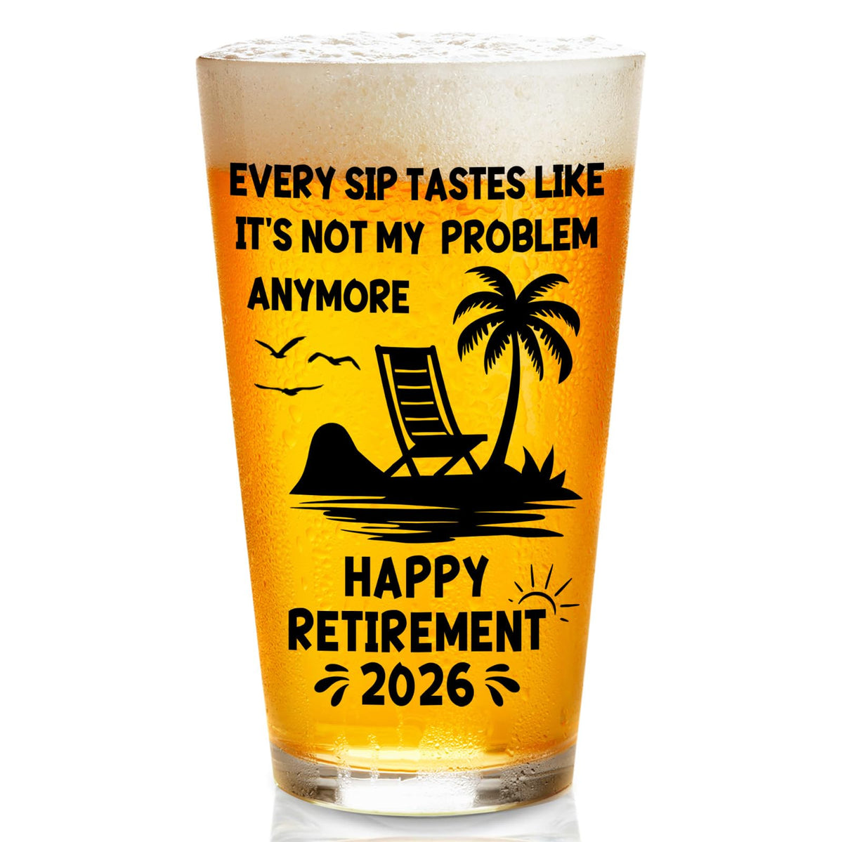 Zunaked retirement beer glass with 2026 design for a celebratory toast