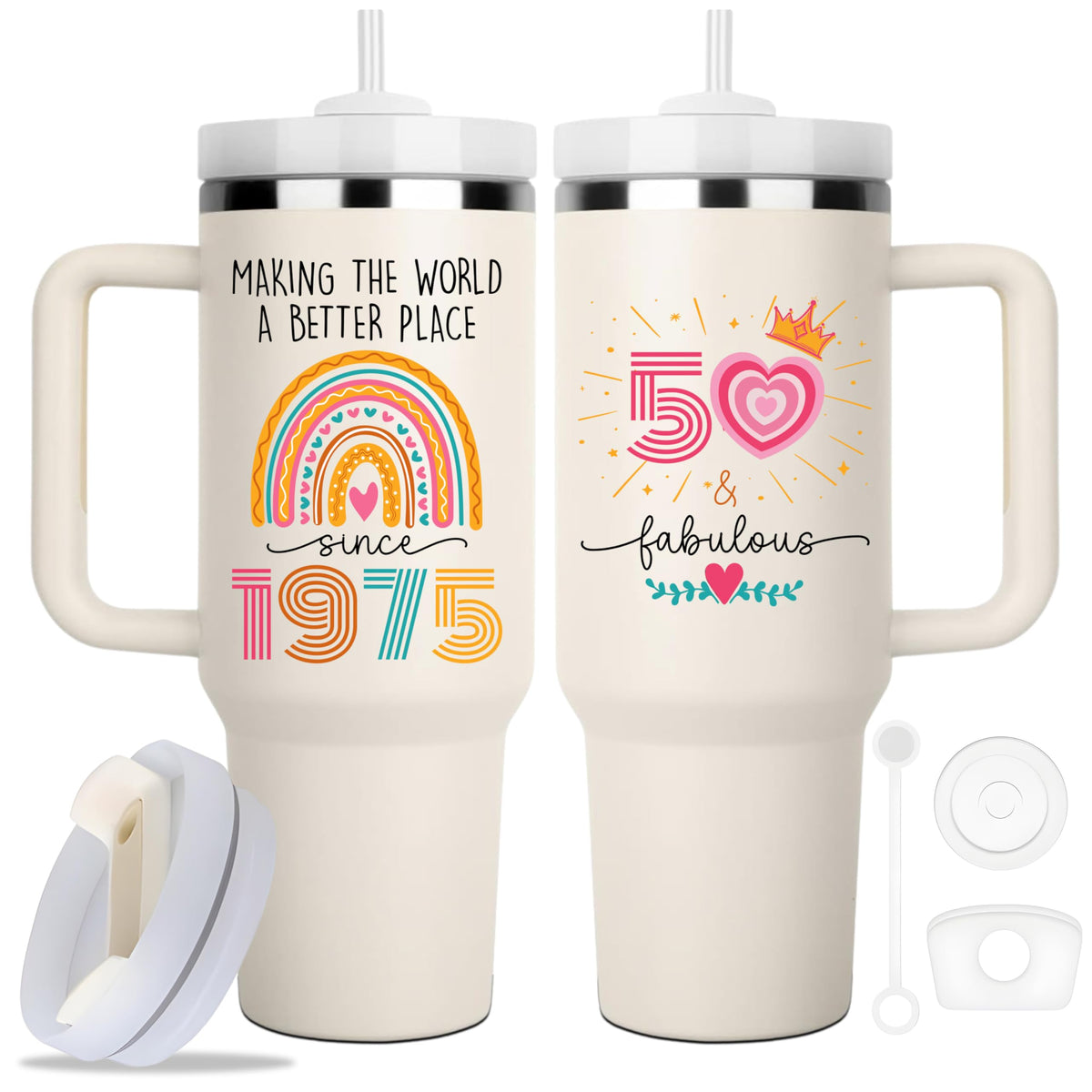 ZUNEZX 50th birthday tumbler 40oz keeps drinks hot or cold on the go.