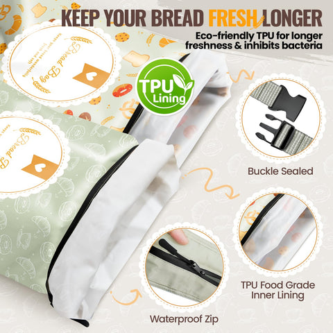 Zunmial bags feature a waterproof zipper for secure storage of baked goods.