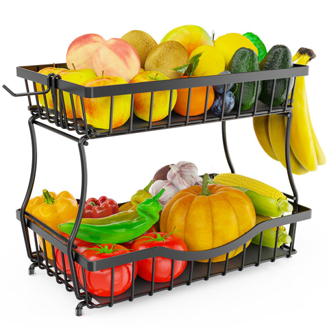 Zurklulu large 2-tier fruit basket on counter keeps produce organized.