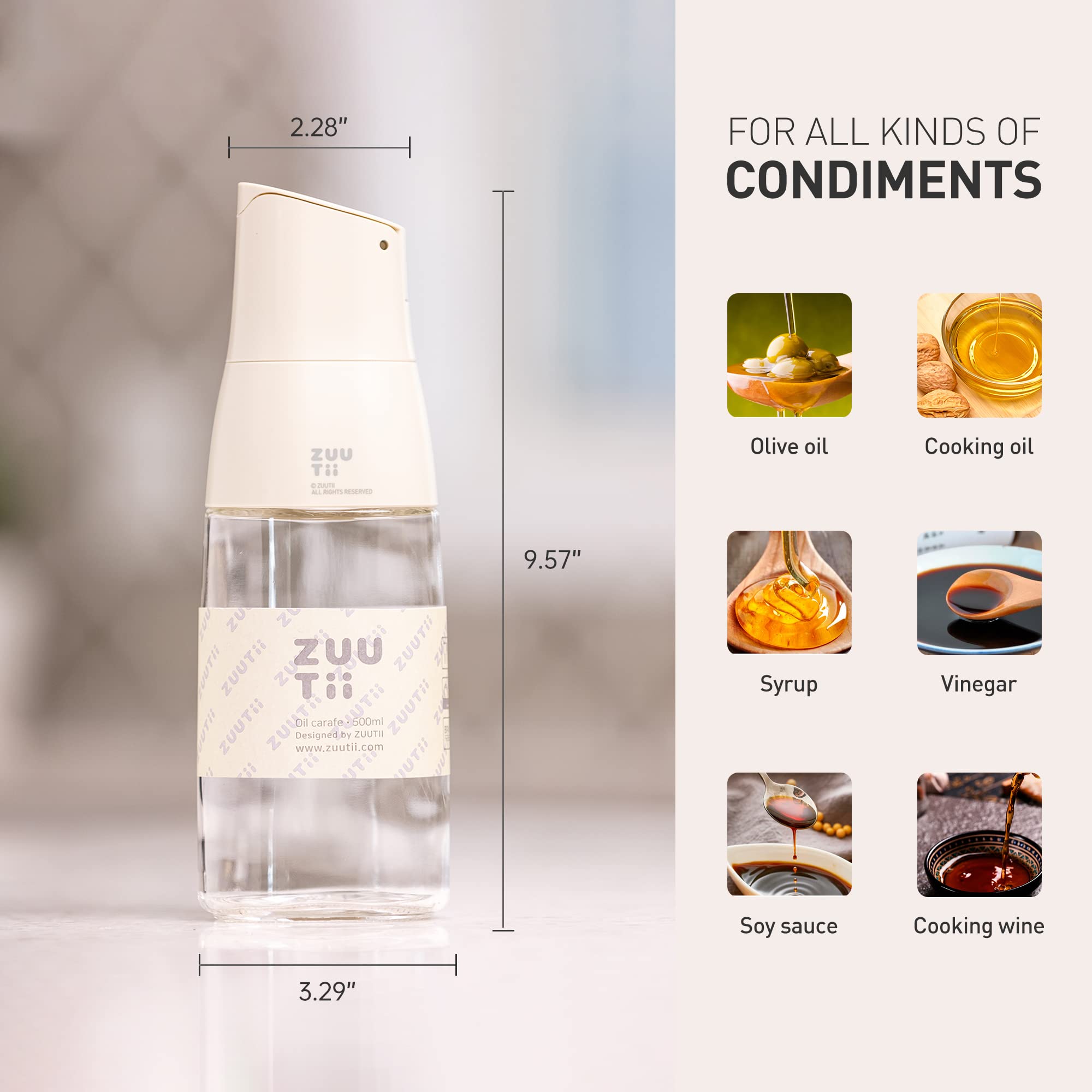 Zuutii glass bottle in kitchen with wide opening.