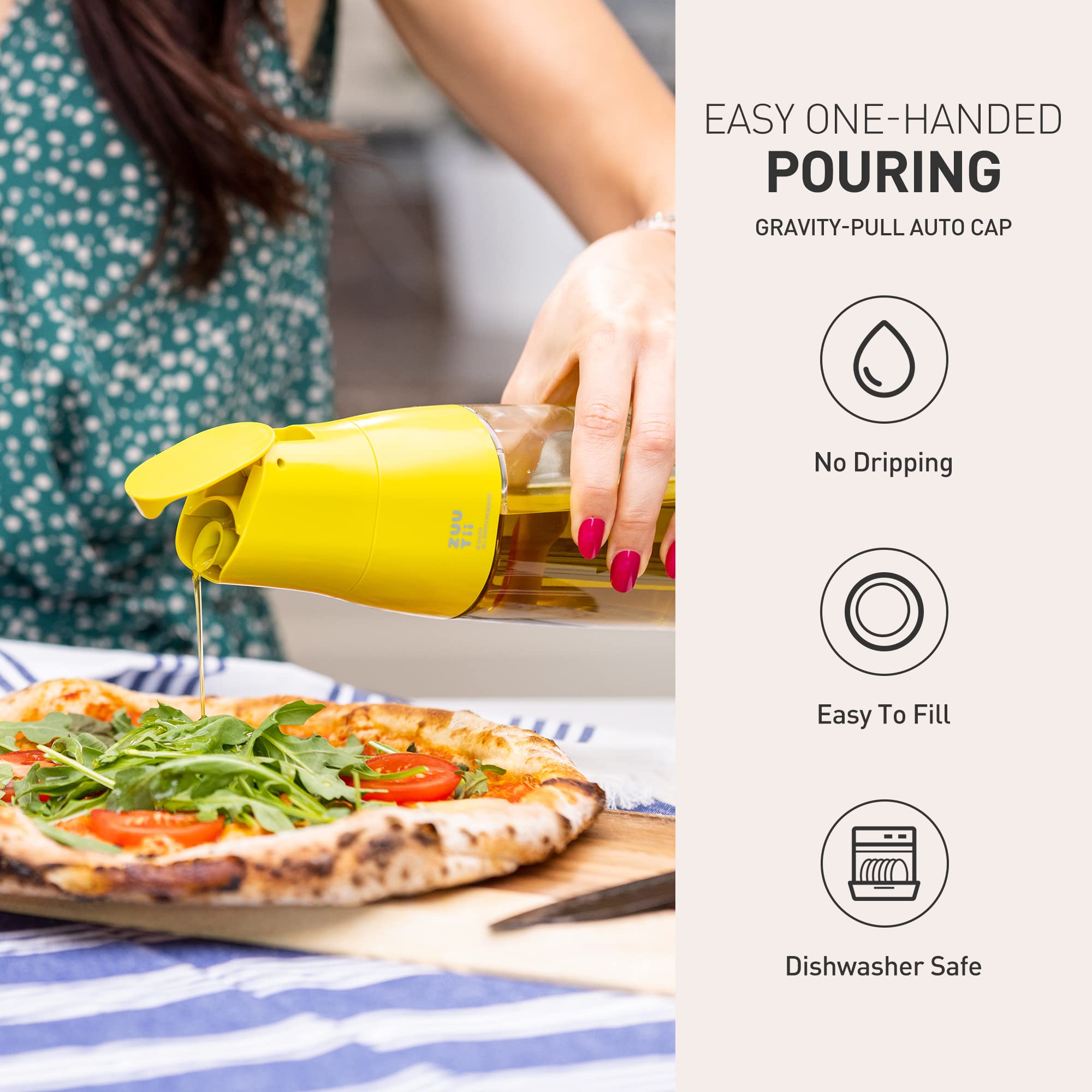 Zuutii gravity-pull auto cap enables one-handed pouring.