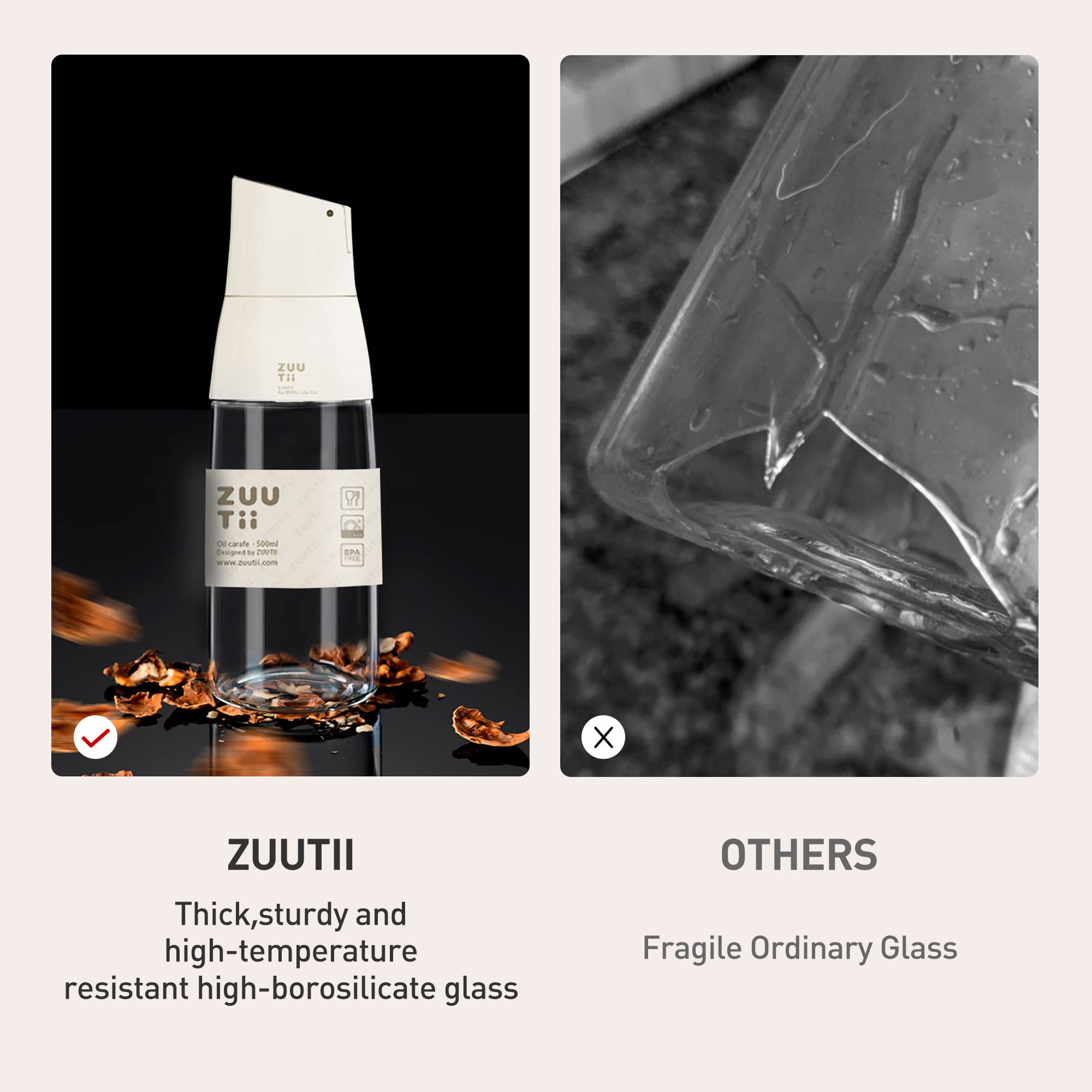 Zuutii LFGB-tested glass bottle for safe food contact.