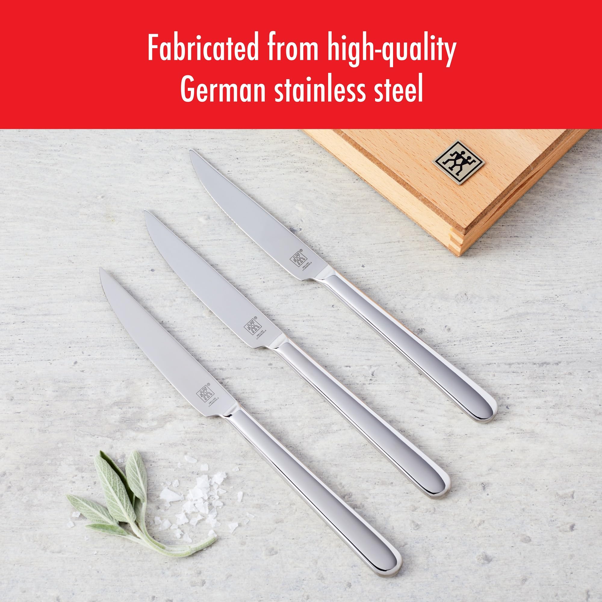 ZWILLING knives slice thick porterhouse steaks with steady precision.