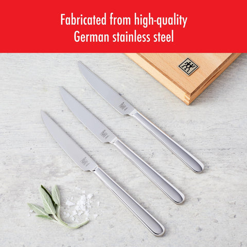 ZWILLING knives slice thick porterhouse steaks with steady precision.