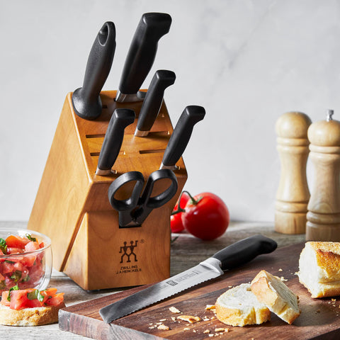 Close-up of ZWILLING Four Star blades showing sharp edge and durability
