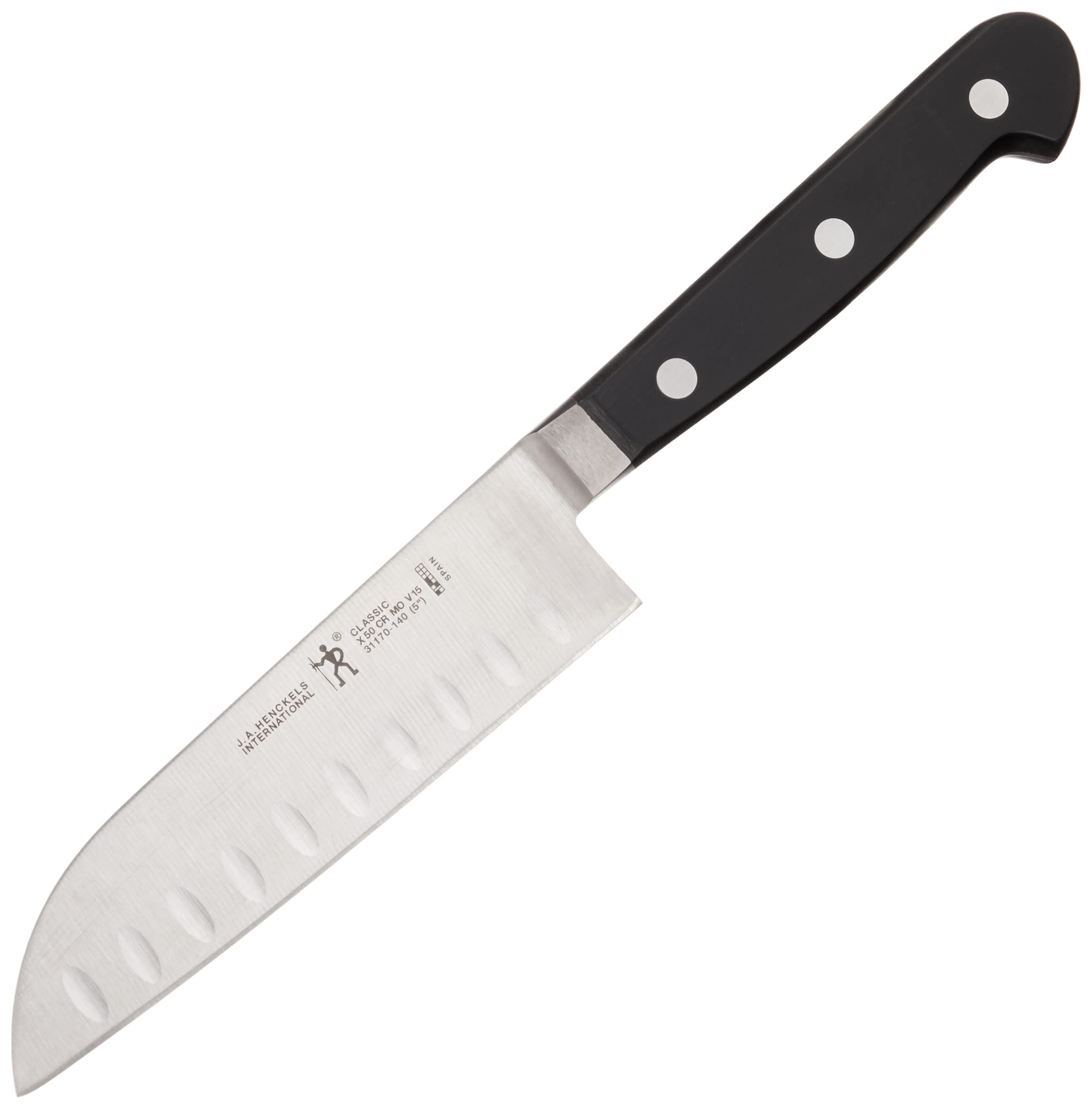 Zwilling Henckels Classic 5-inch Santoku fully forged blade for durable kitchen reliability.