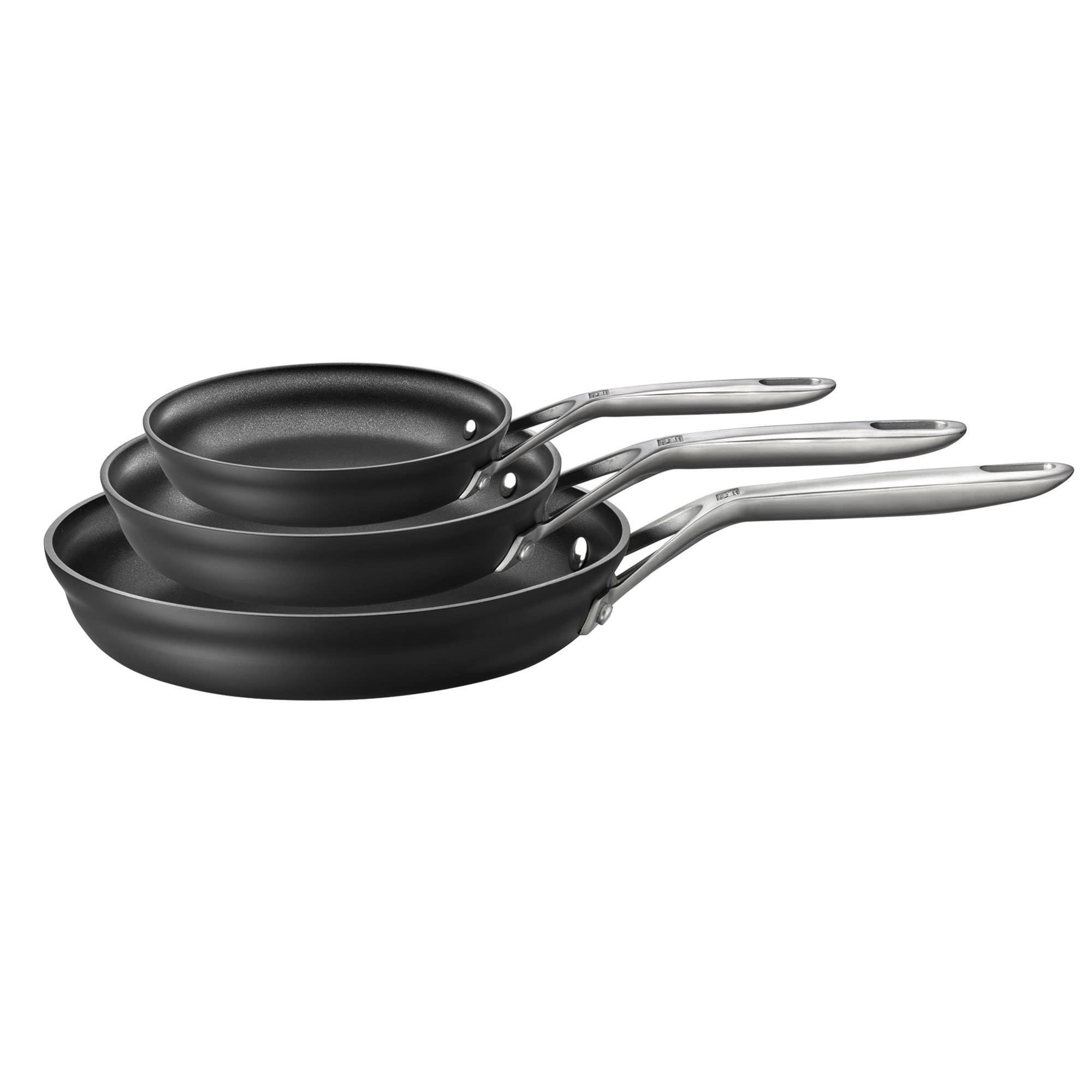ZWILLING Motion 3-piece fry pan set in grey, balanced heat for even cooking.
