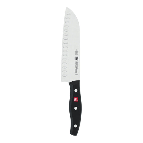 ZWILLING Twin Signature 7-inch santoku top view; lightweight precision for easy chopping.