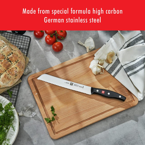 ZWILLING TWIN Signature 8-inch bread knife one-piece design delivers lighter weight without compromising strength.