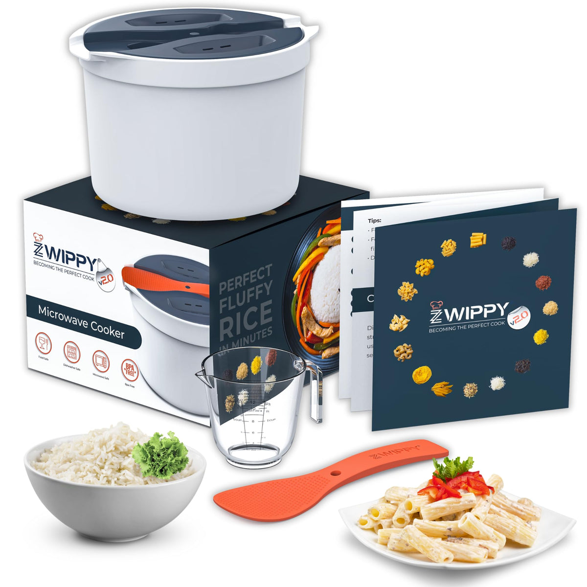 Zwippy microwave rice cooker steamer in action, delivering fluffy rice.