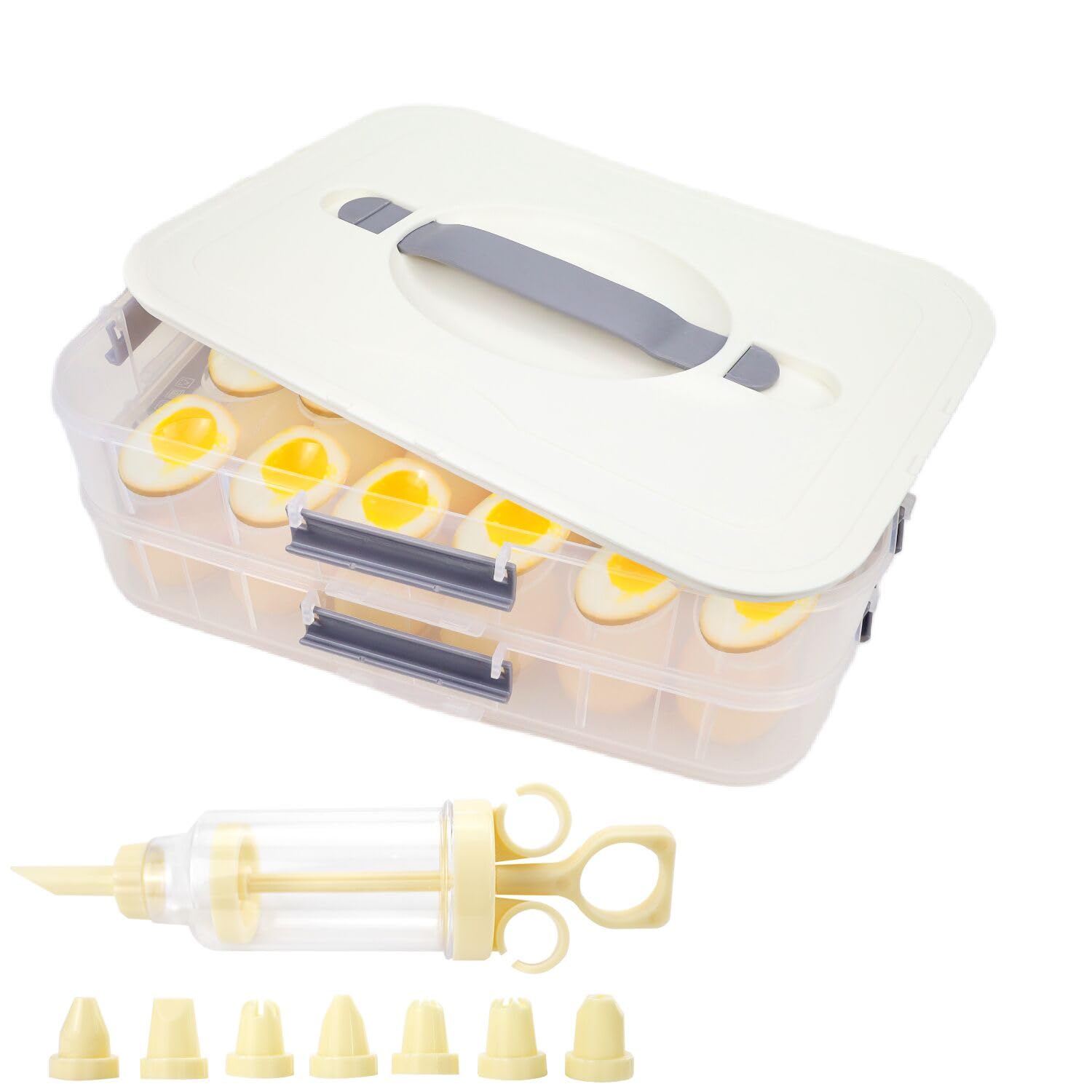 Zxbaers two-layer deviled egg container with lid keeps eggs secure during travel