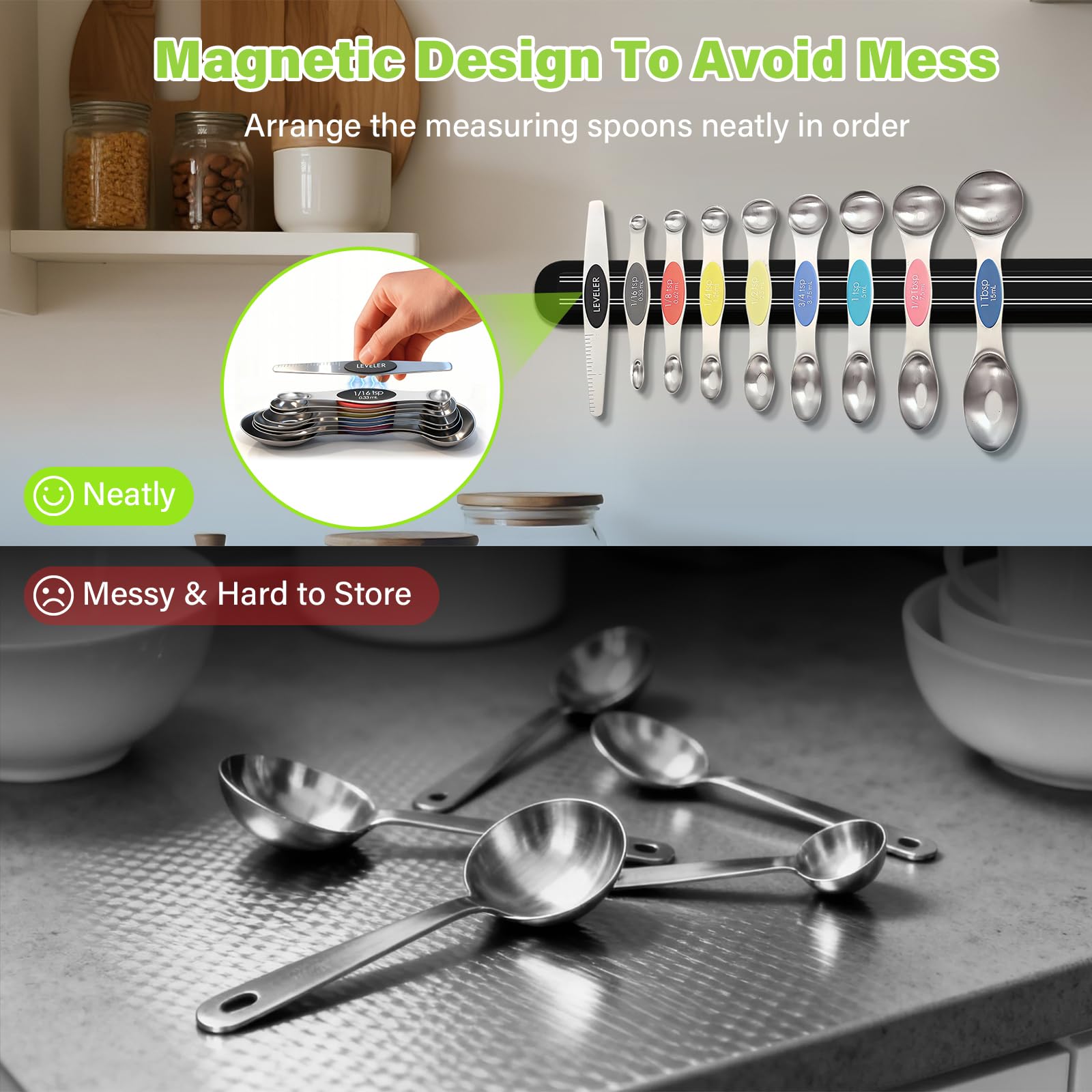 ZxlFiersp spoons sit flat on counters with stable flat-bottom design