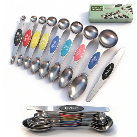 ZxlFiersp stainless steel magnetic spoons set 9-pack with leveler for precise measurements