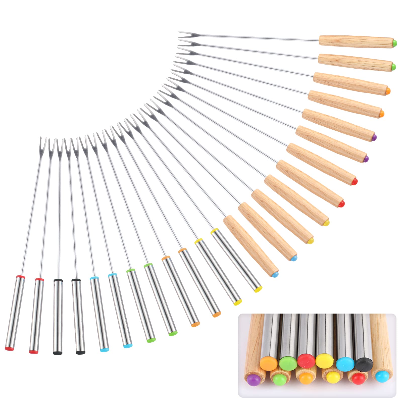 Zxmissu 24-pack fondue forks with color tops for easy sharing at gatherings.