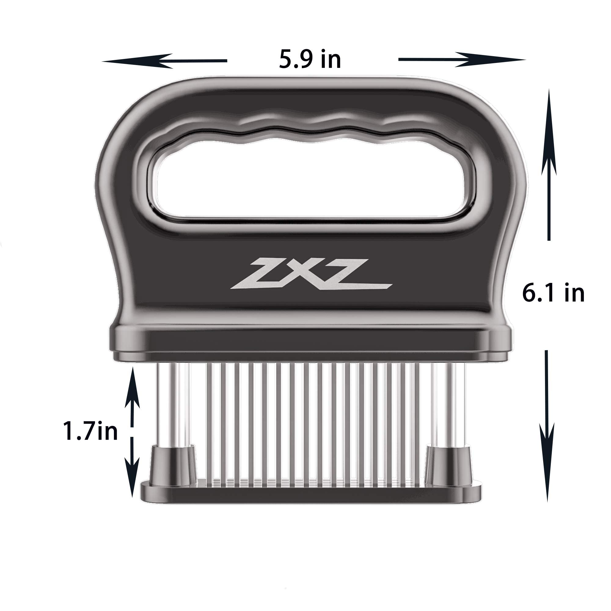 ZXZ Meat Tenderizer in action, pressing onto meat for even tenderness.
