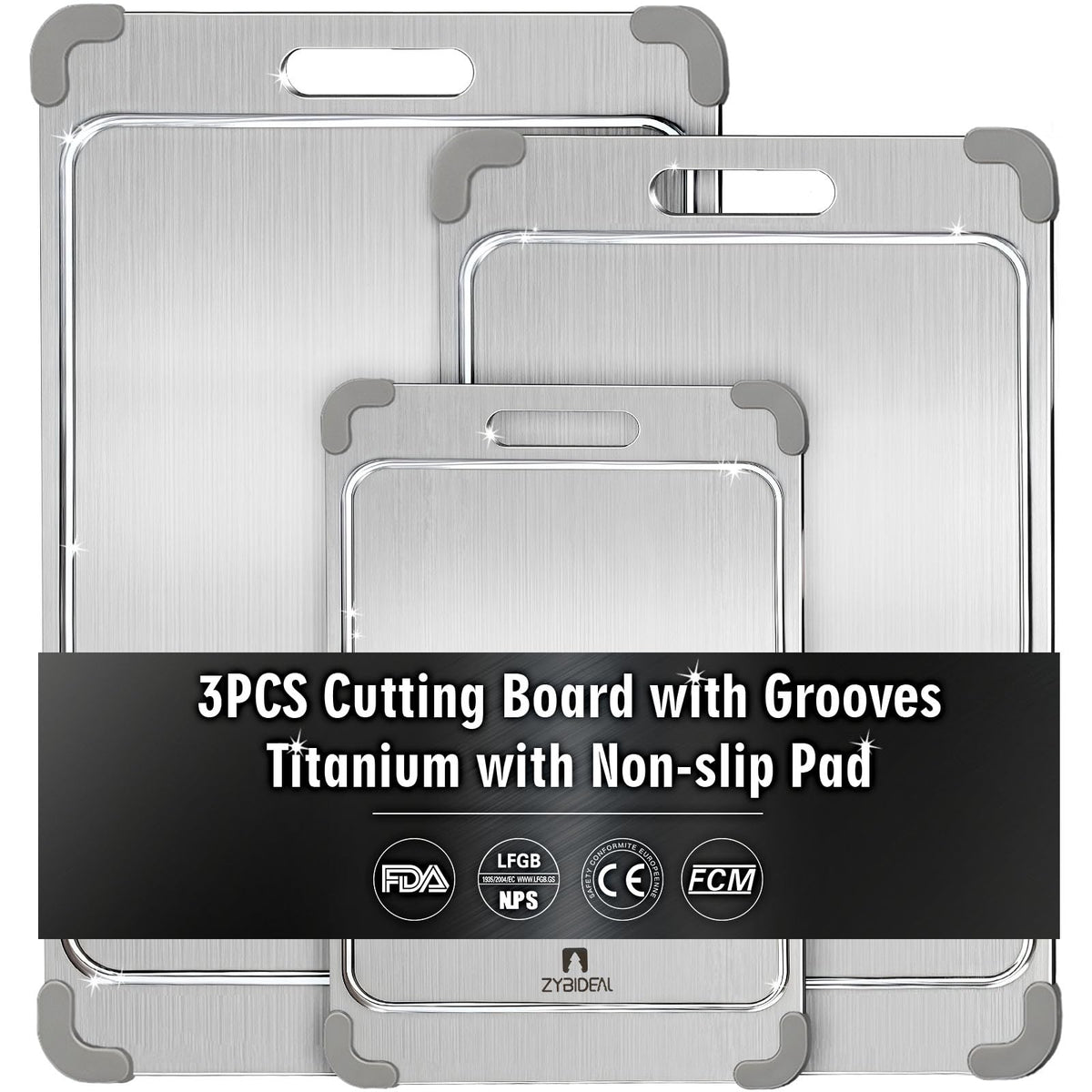ZYBIDEAL titanium cutting board grooves for mess-free chopping on countertops