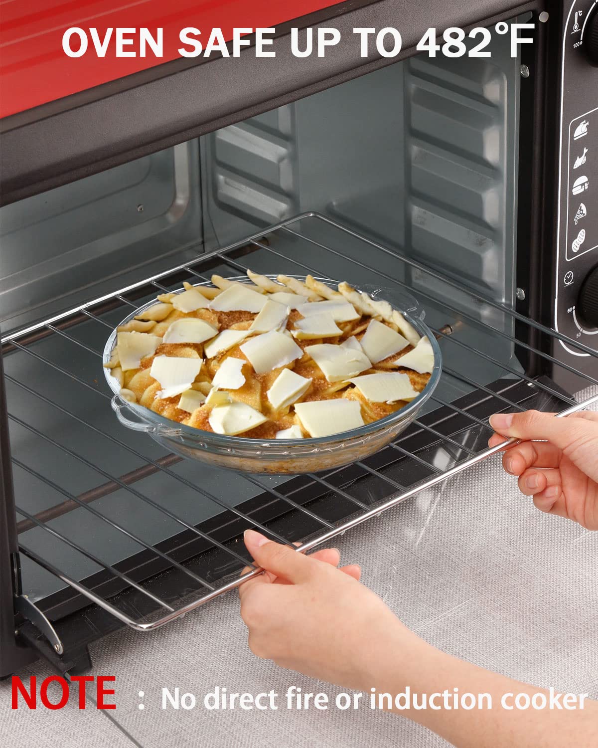 ZYER pie dish for baking shown with supportive handles