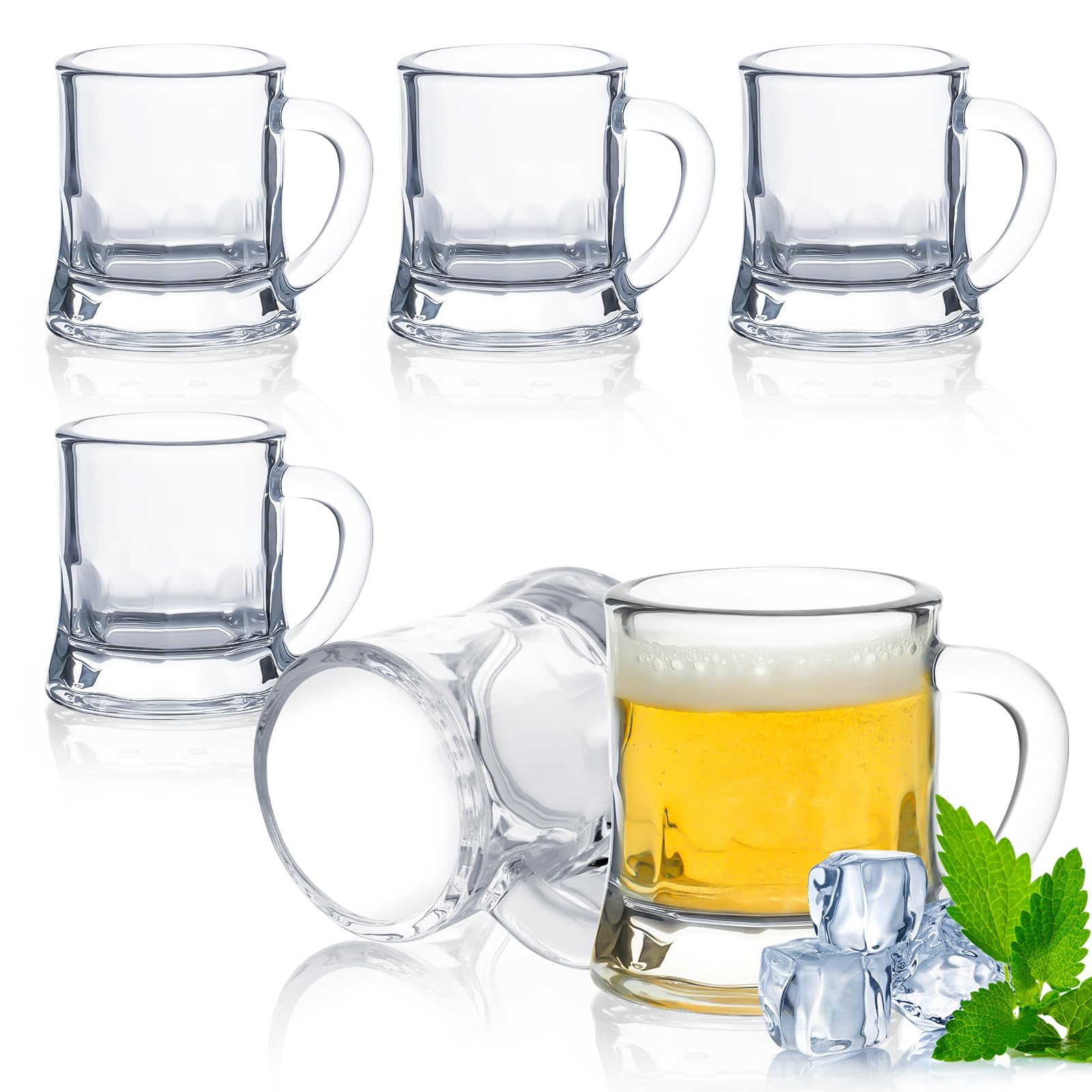 ZYFLSIYU 6-piece mini beer mugs with handles for easy clinking.