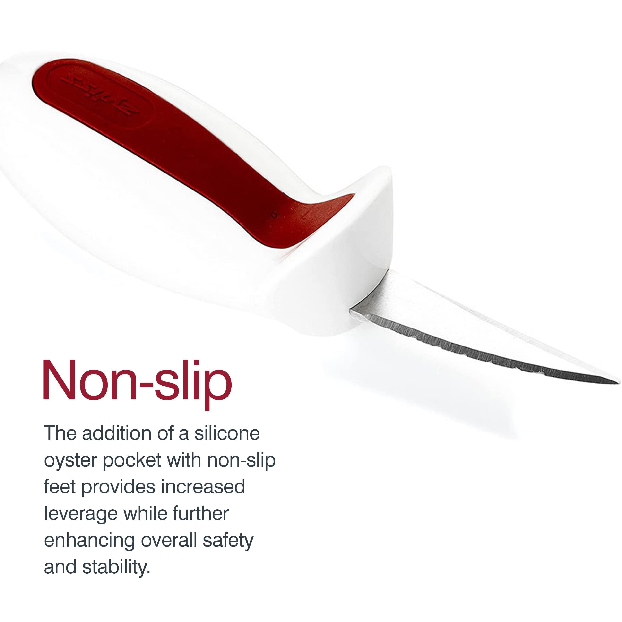 Zyliss built-in knife holder keeps shucker knife tidy in the drawer.