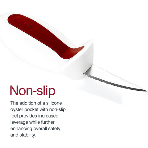 Zyliss built-in knife holder keeps shucker knife tidy in the drawer.