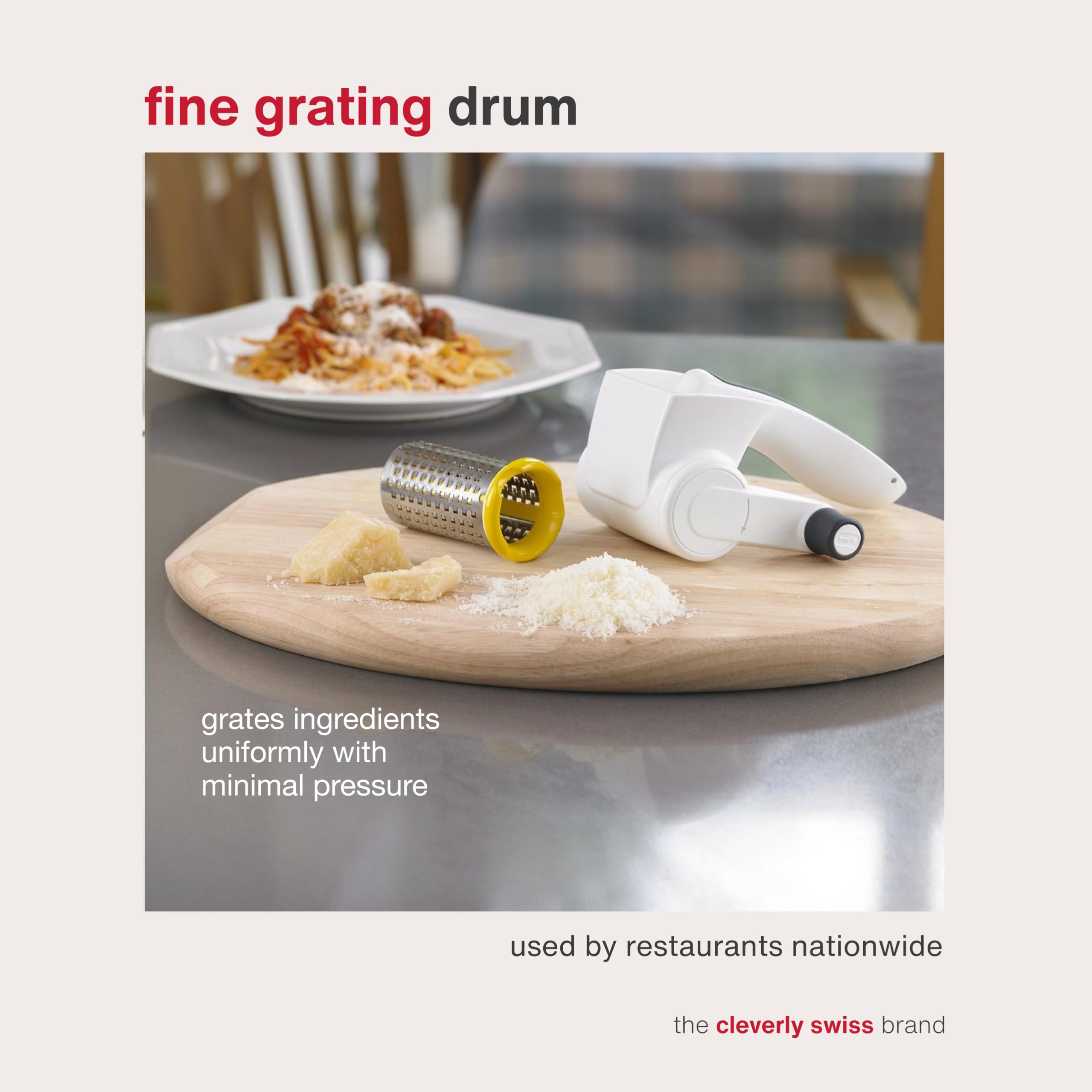Zyliss cheese grater features a non-slip knob for secure grip