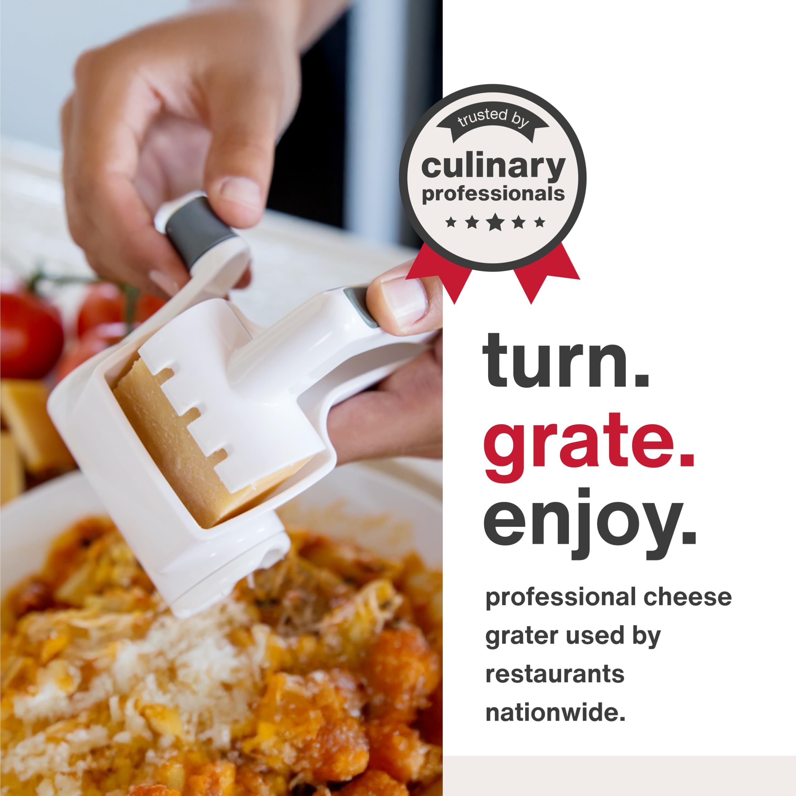 Zyliss Classic grater drum shows uniform shredding for hard cheese.