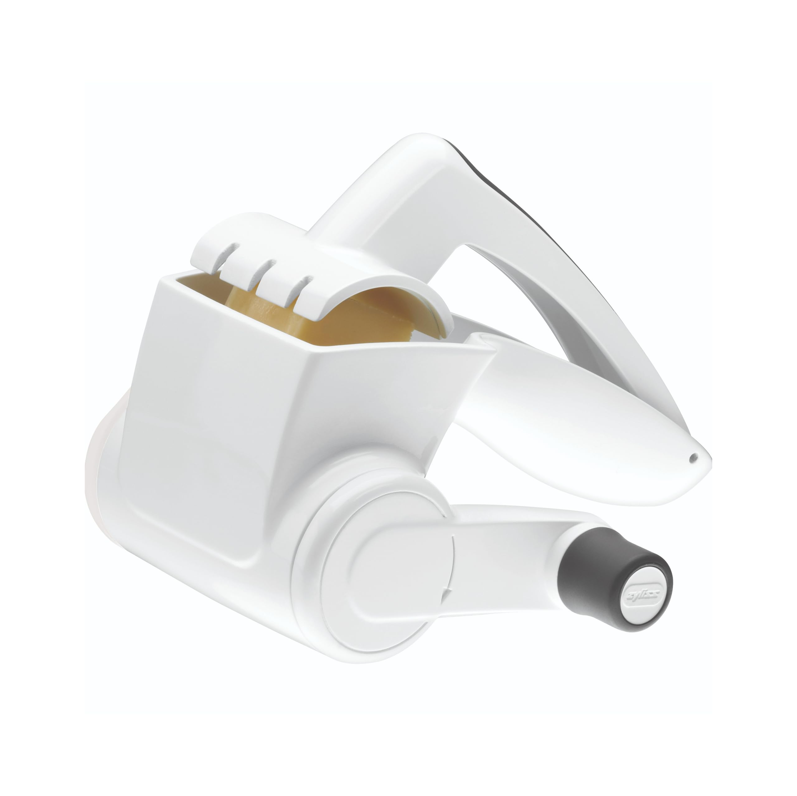Zyliss Classic rotary cheese grater with ergonomic handle for easy shredding.