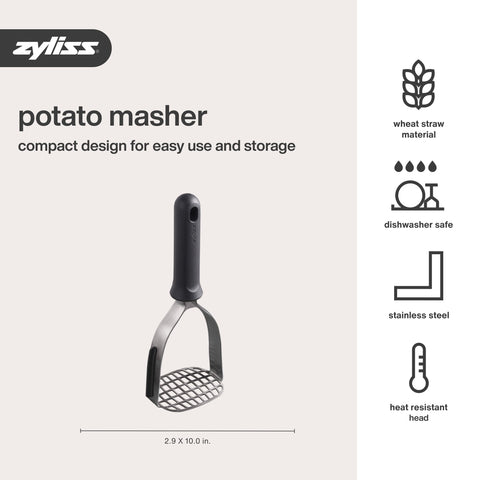 Zyliss grey finish potato masher adds sleek kitchen style.
