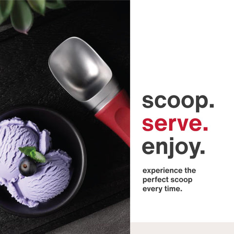Zyliss Ice Cream Scoop shows eco-friendly wheat straw handle for comfortable grip.