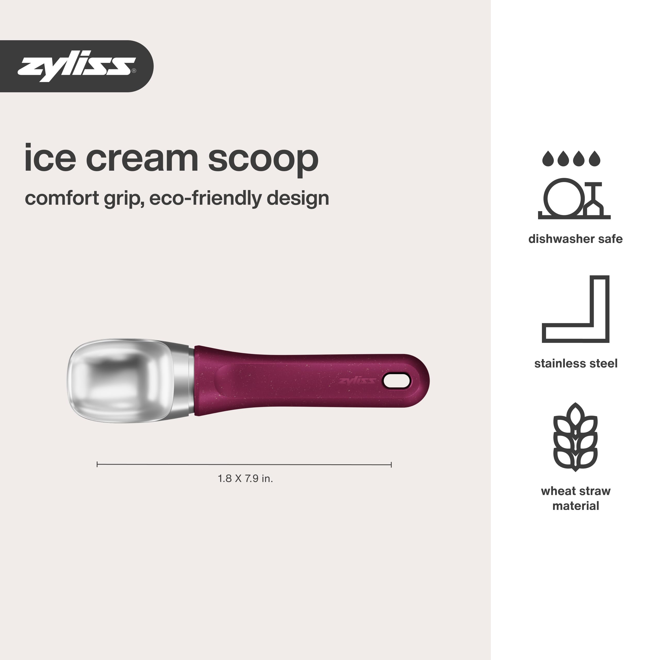 Zyliss Ice Cream Scoop ergonomic grip reduces hand fatigue during servings.