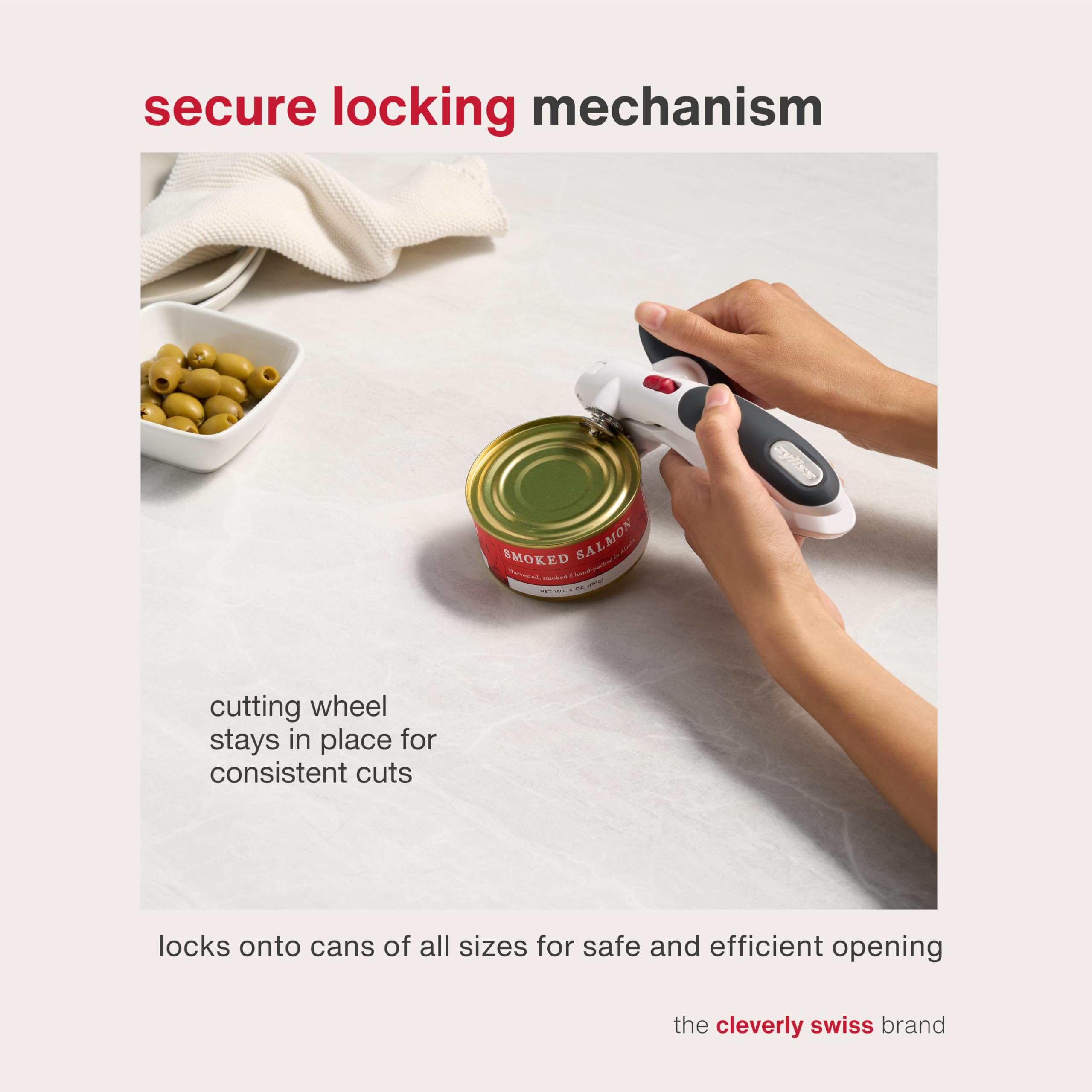 Zyliss Lock N' Lift easy-turn handle offers comfortable one-handed operation