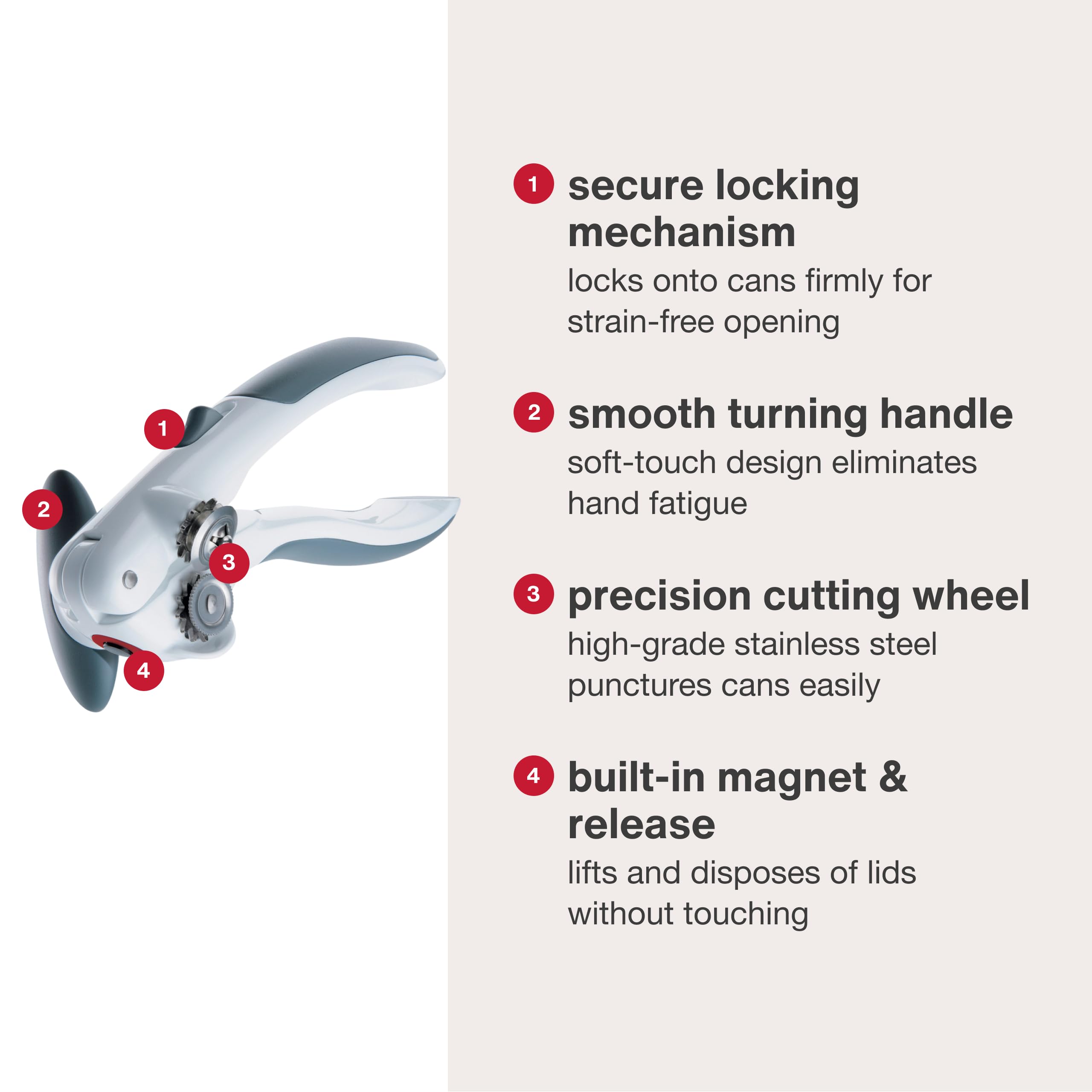 Zyliss Lock N' Lift smooth-edge cut delivers clean openings