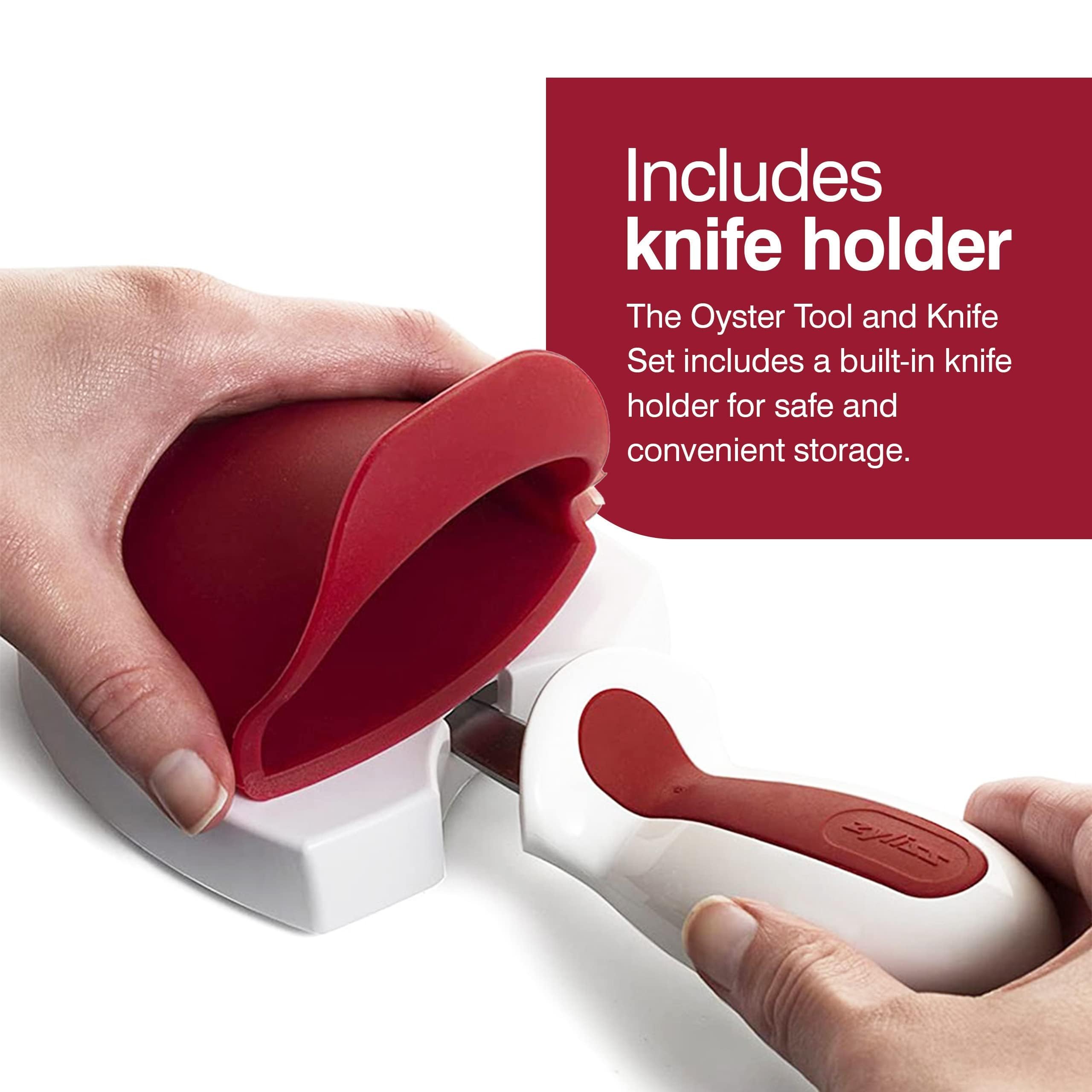 Zyliss oyster-opening action offers safe, controlled shucking.