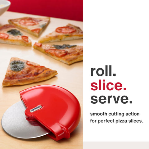 Zyliss pizza wheel shows ergonomic handle for precise control.