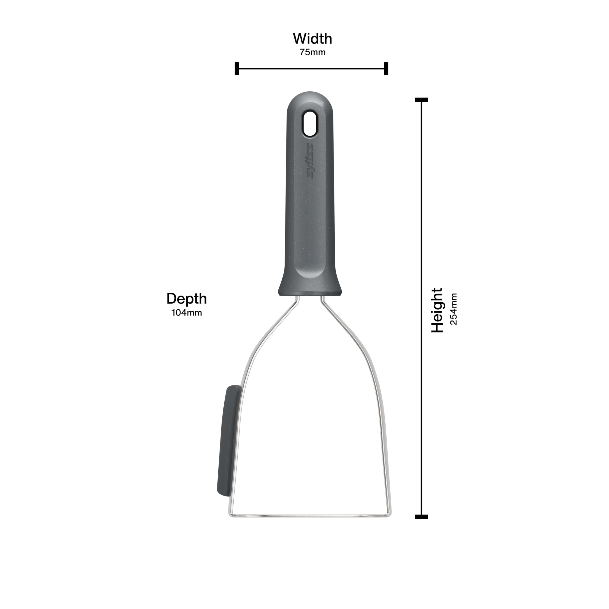 Zyliss potato masher ergonomic handle reduces wrist effort during mashing.