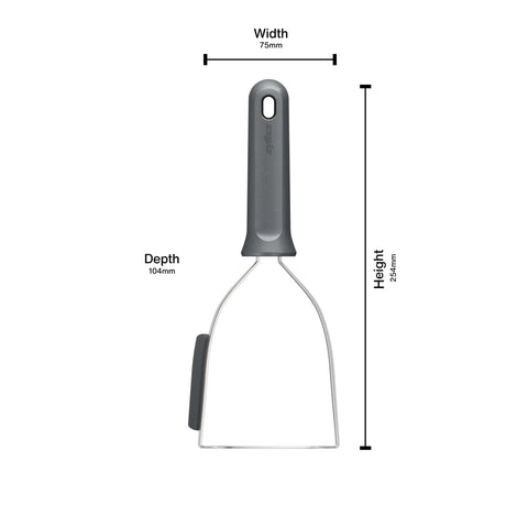 Zyliss potato masher ergonomic handle reduces wrist effort during mashing.