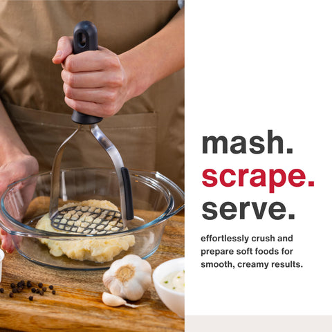 Zyliss potato masher delivers smooth puree for potatoes and avocados.