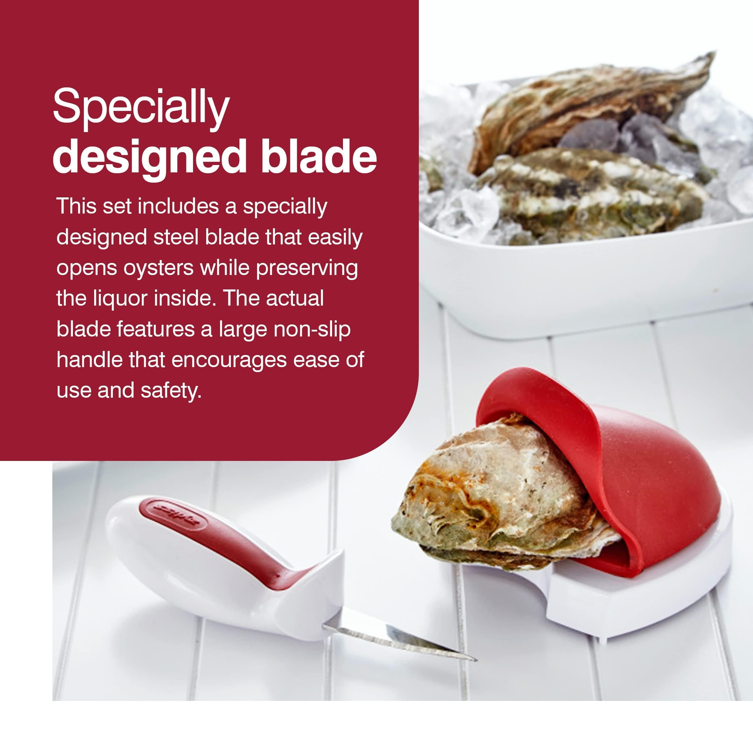 Zyliss silicone oyster pocket provides leverage with non-slip feet.