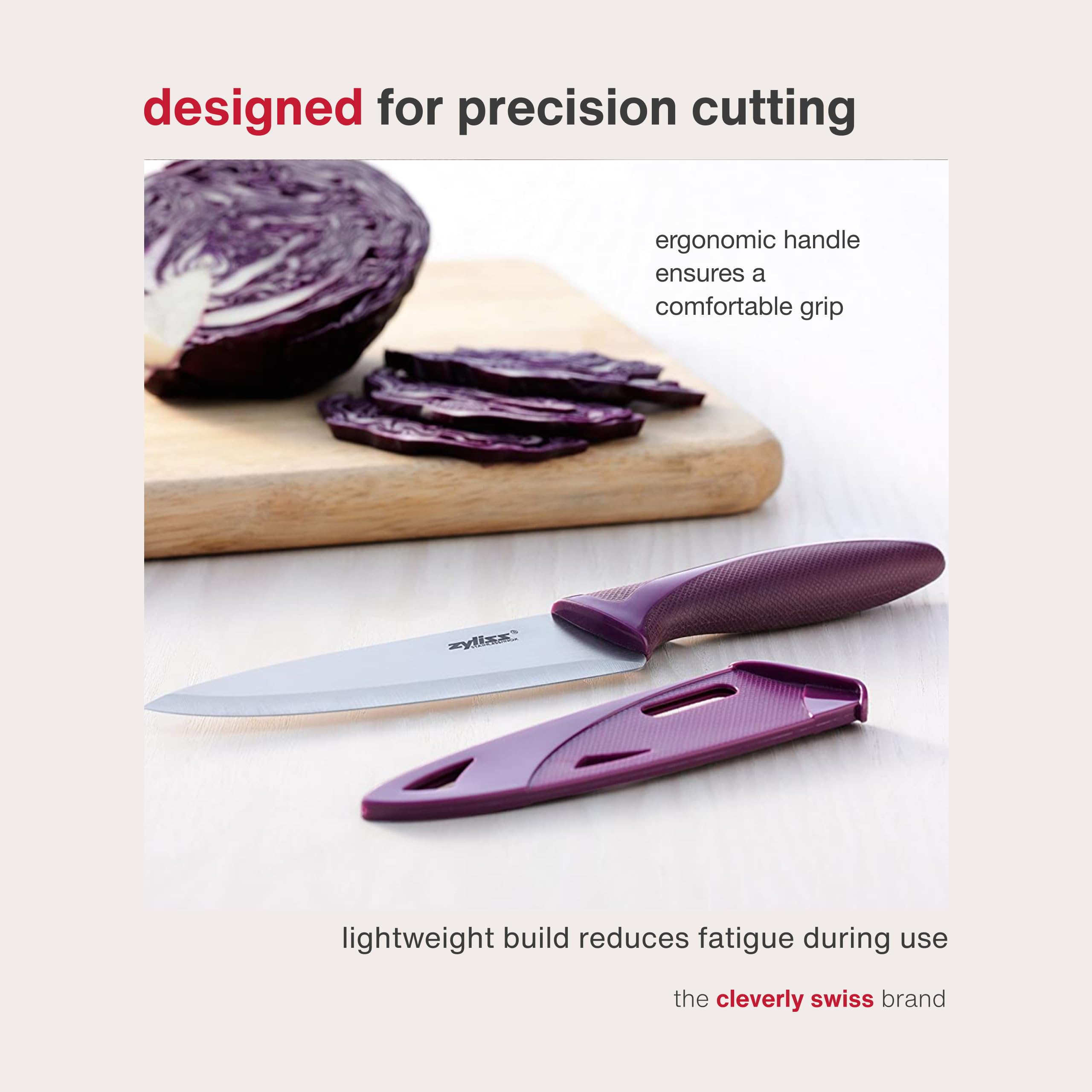Ergonomic Zyliss handle with soft-touch grip reduces fatigue during extended prep.
