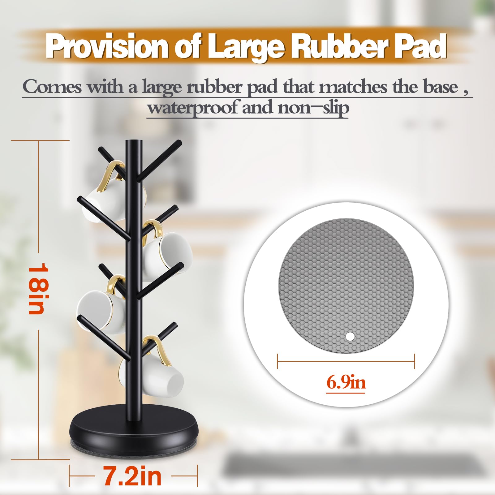 ZYZWTG Mug Holder Tree shows eight-mug capacity for compact kitchens.