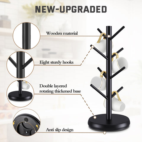 ZYZWTG Mug Holder Tree features a sleek black finish protecting mugs.