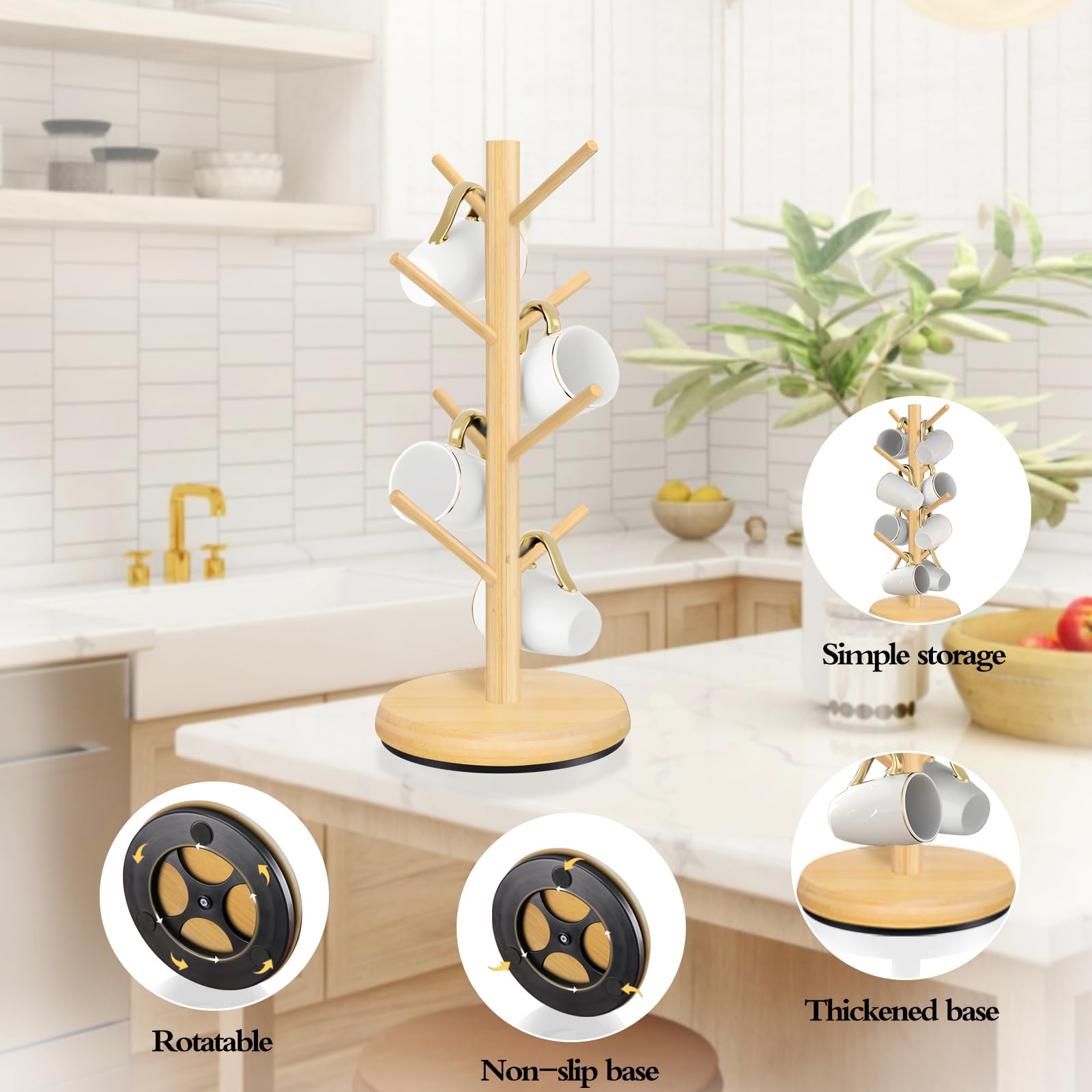 ZYZWTG wooden mug rack saves counter space and adds warmth to the kitchen.