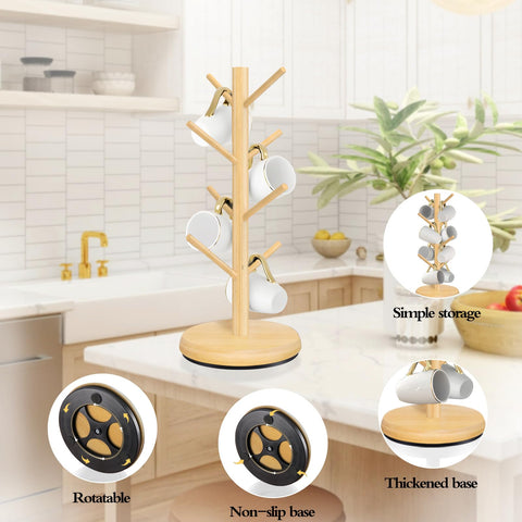 ZYZWTG wooden mug rack saves counter space and adds warmth to the kitchen.