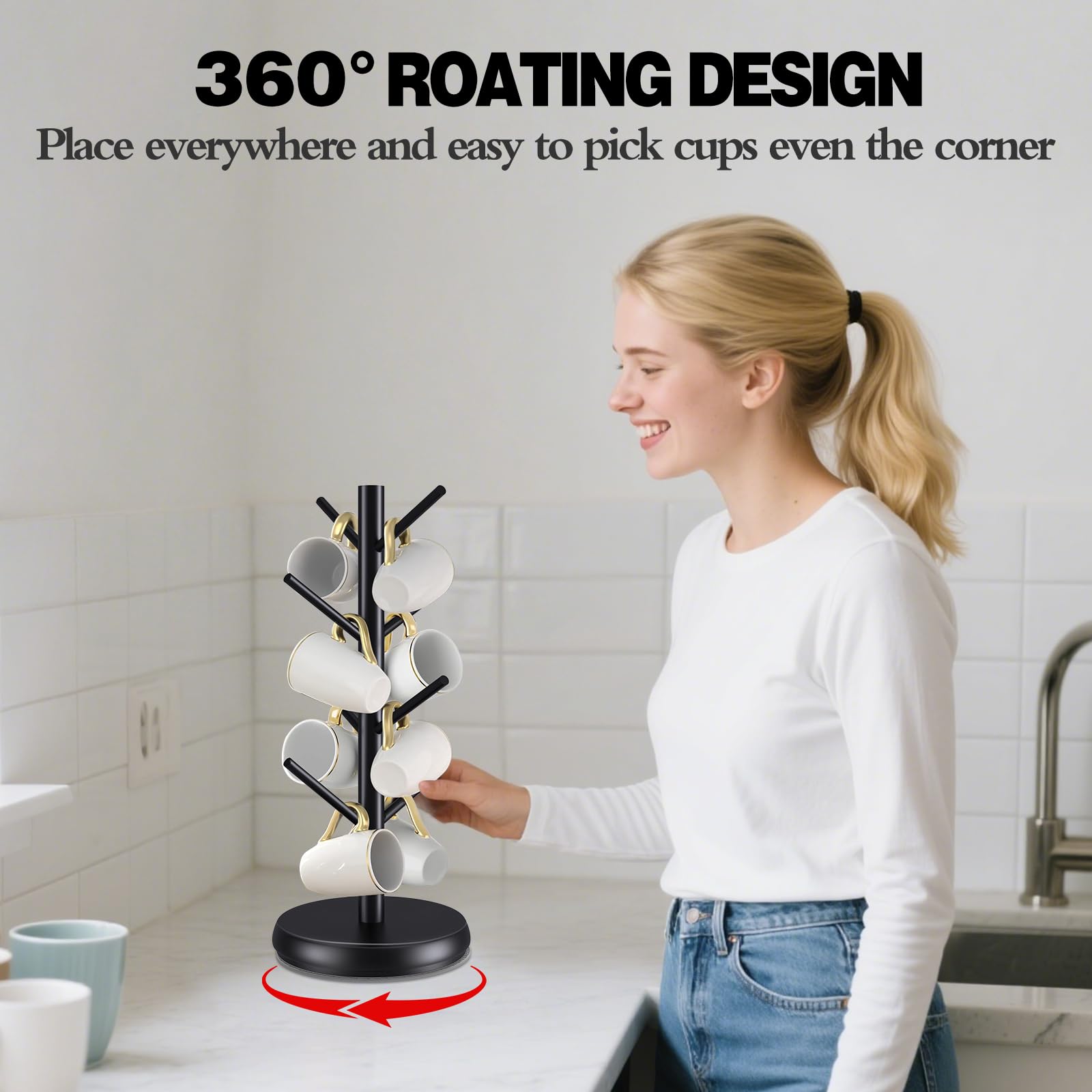 ZYZWTG Mug Holder Tree made from sustainable bamboo for durable storage.