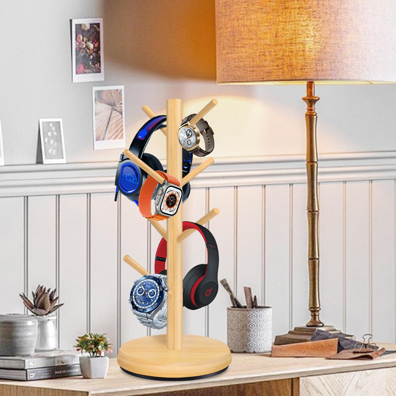 ZYZWTG wooden mug tree features a sturdy finish that protects mugs and surfaces.