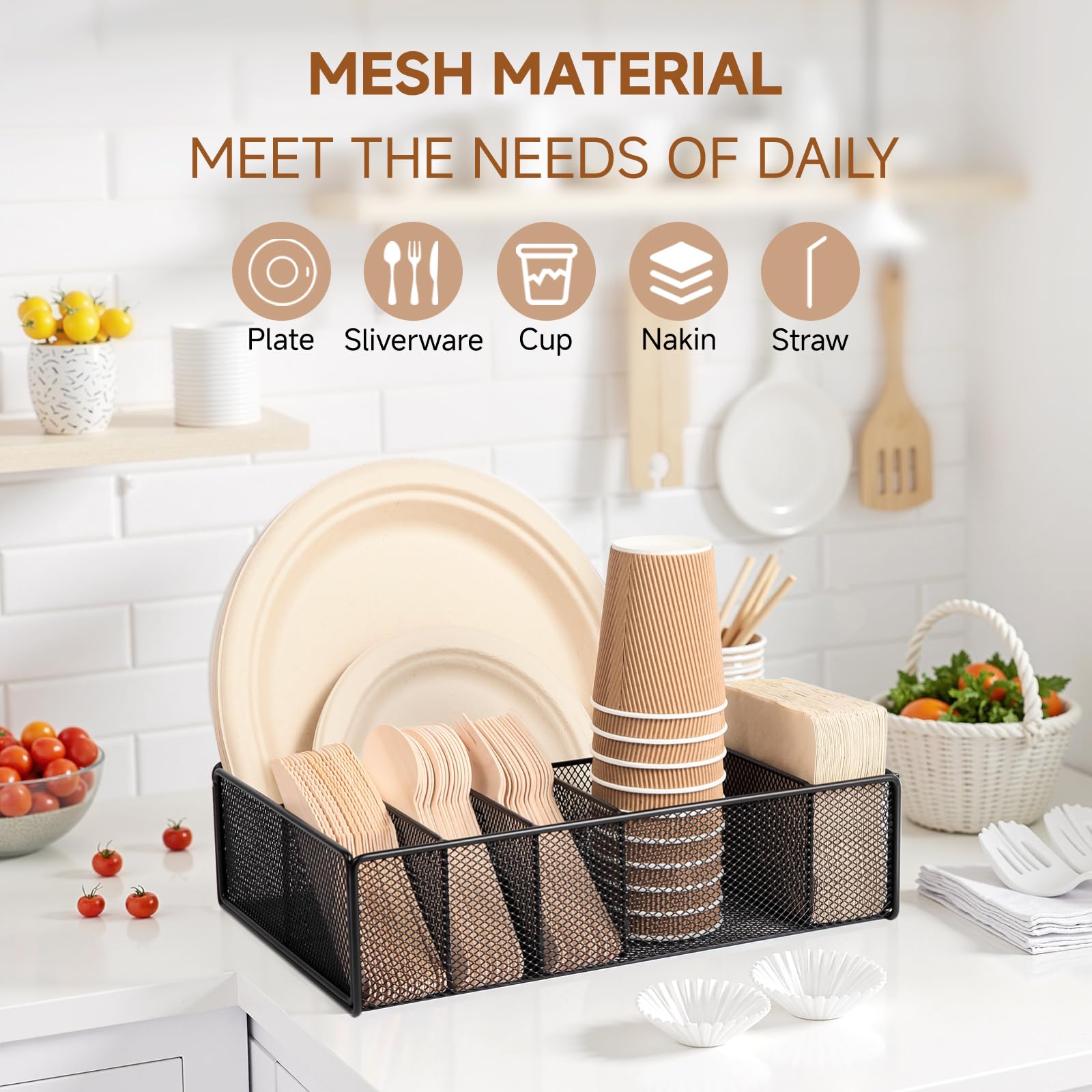 ZZDWLDHA utensil caddy on countertop holds flatware neatly during gatherings.